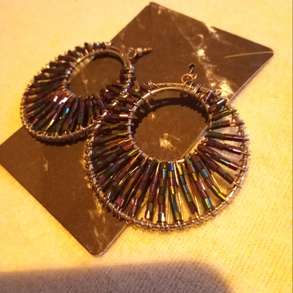 Multi-colored beaded dangle earrings